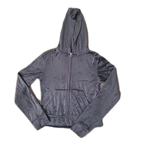 Divided H&M Velvet Track Suit Womens S Gray Crop Top Hoodie Bell Bottom Pants - Picture 4 of 16